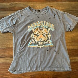 Orange and Blue Graphic Distressed Short Sleeve Tee